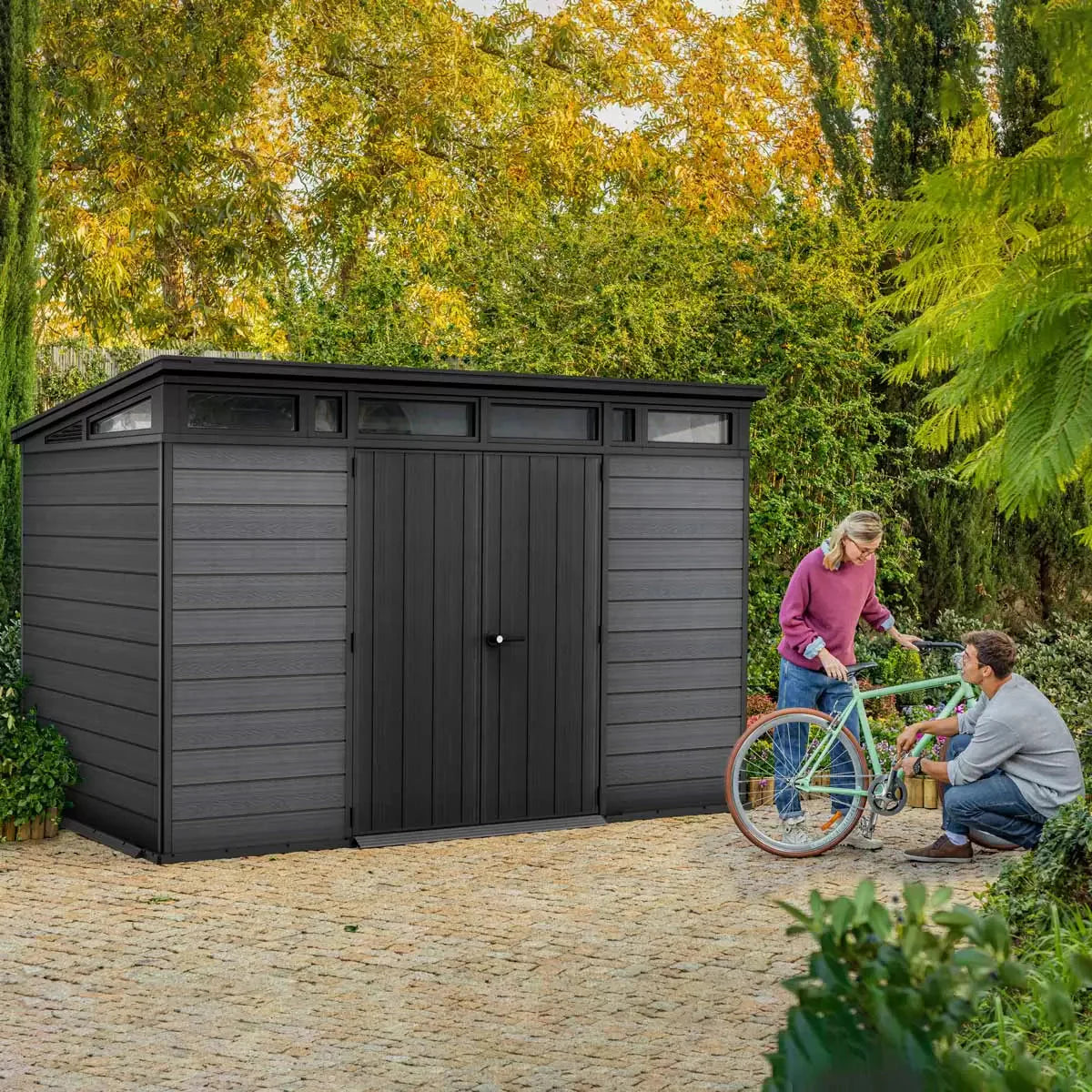 Keter 11x 7 Cortina Heavy Duty Plastic Pent Shed – Dark Grey