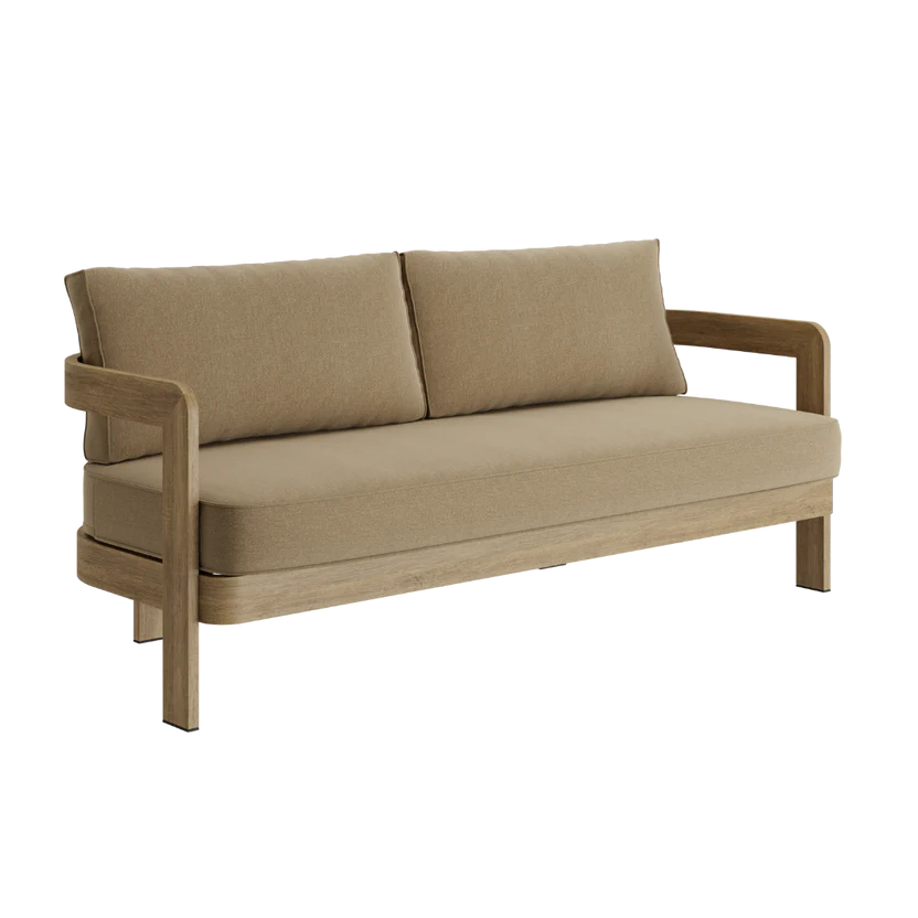N3 Oak Three Seater Sofa Wheat Canvas